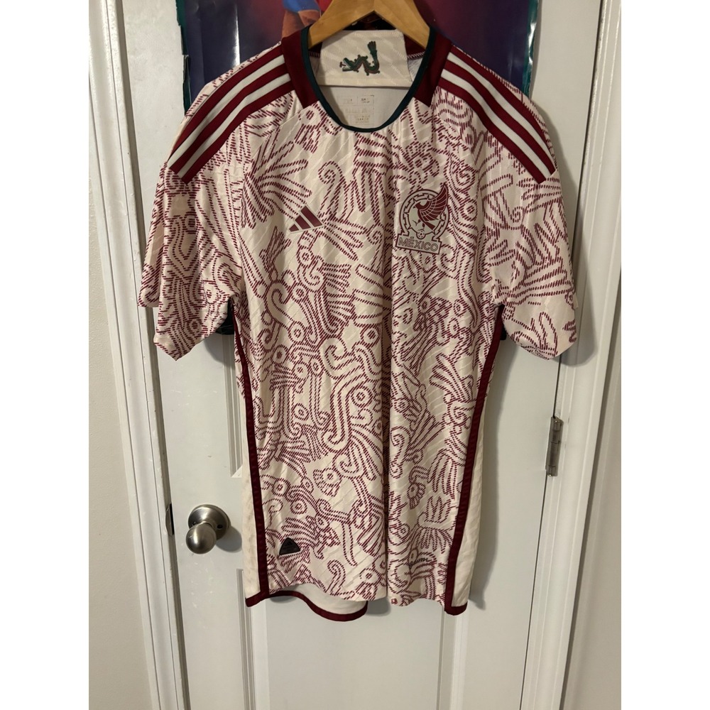 Adidas Mexico 2022 Away Authentic Jersey Mens 2XL Cream Burgundy Soccer Shirt